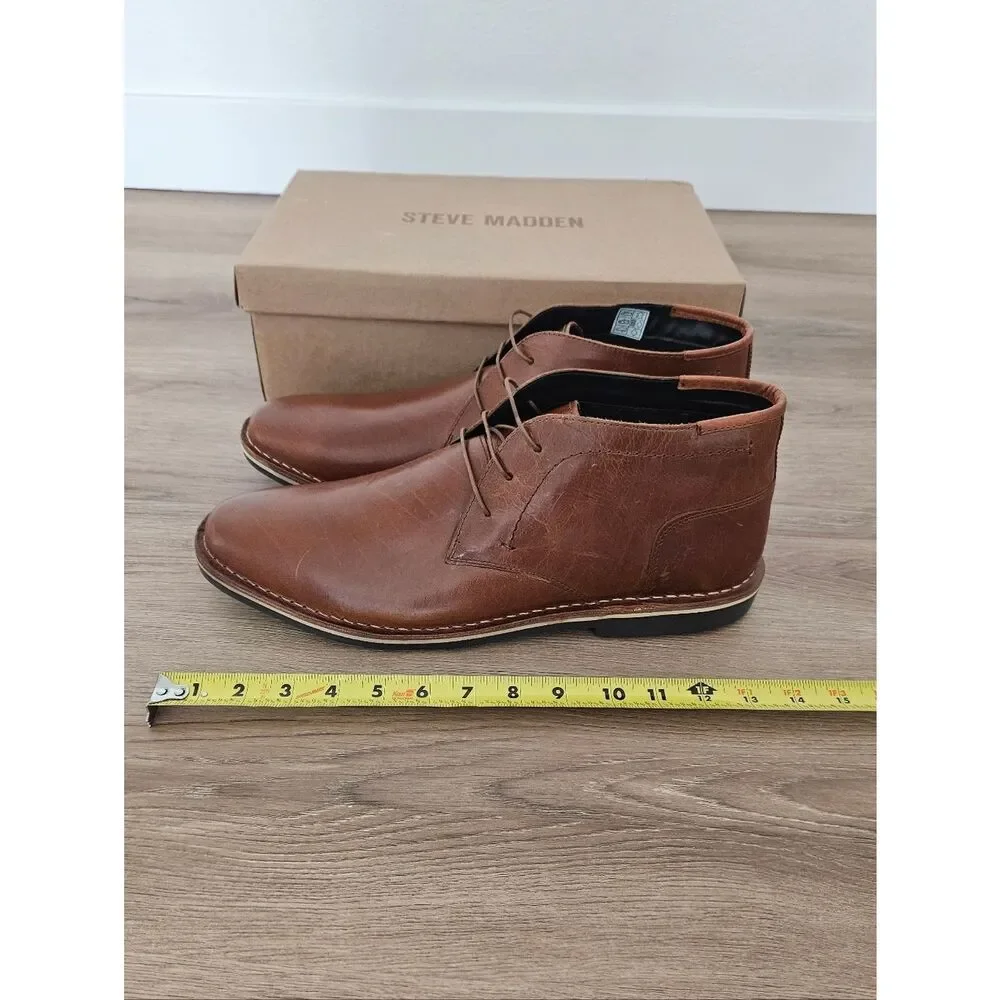 Steve Madden Men's Harken Leather Chukka Boots Cognac Size 16